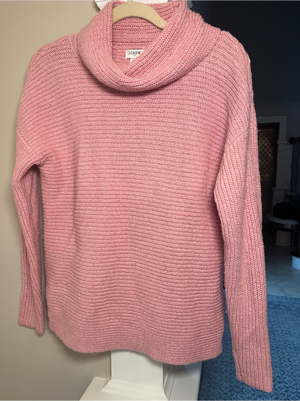 J.Crew Factory Cowlneck Sweater Womens XS Powderpuff Pink Chunky Knit BV962
